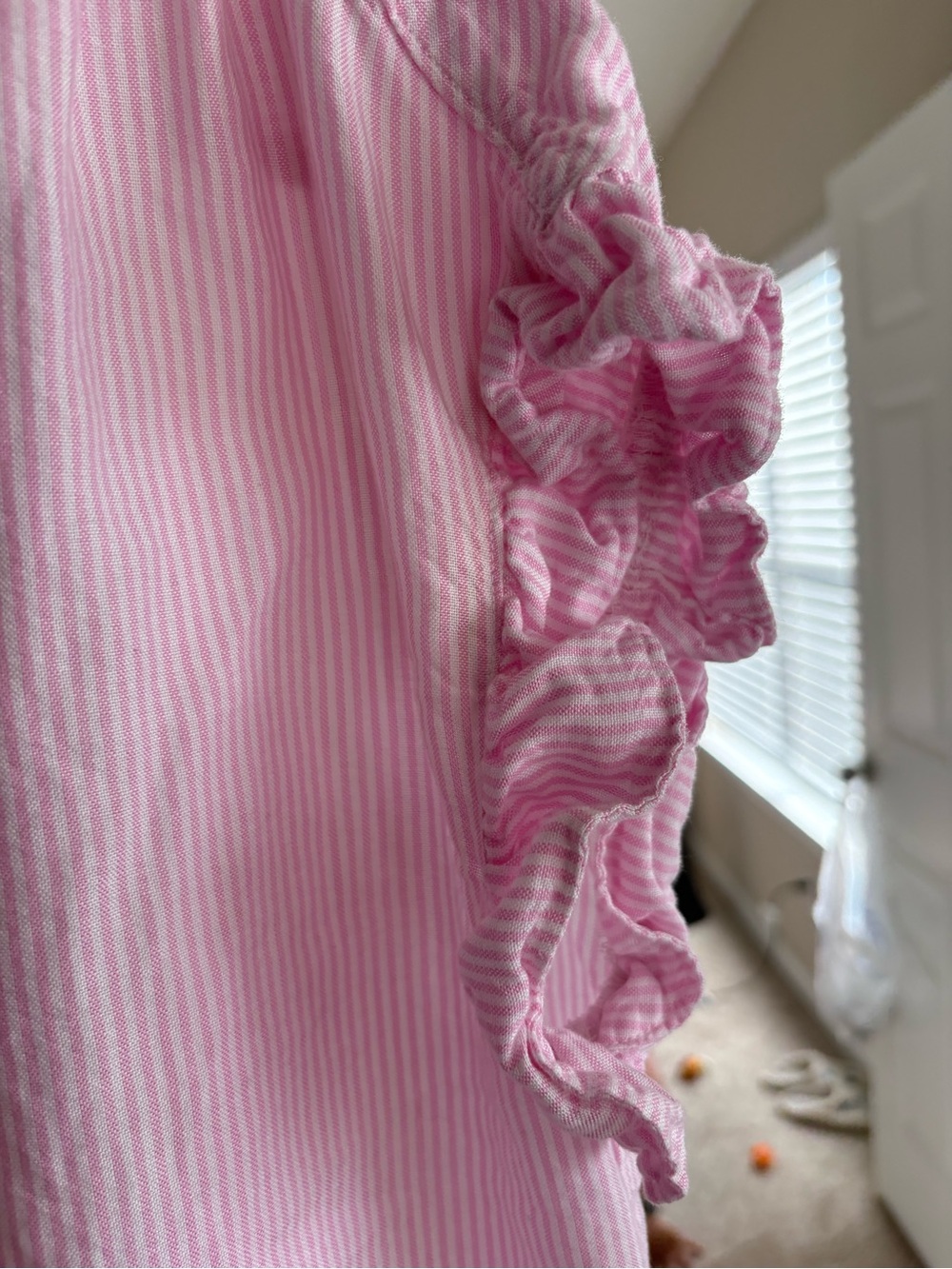 Lola Rive Pink Striped Ruffle-Sleeve Button Blouse - Picture 5 of 5